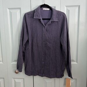 Cut Loose Women's Dark Blue Collared Long Sleeve Button Up Blouse Oversized SM